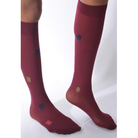 Mi bas asymétrique Pois et Cubes rouge lycra