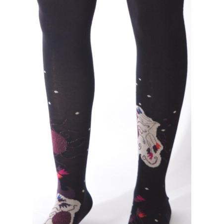 Collant Chaud Noir Bouquet Fleuri Berthe