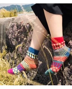 chaussettes laine patchwork pois rayures