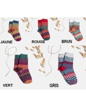 chaussettes laine patchwork pois rayures