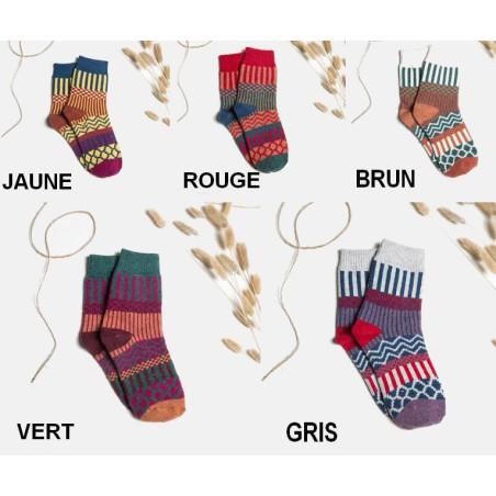 chaussettes laine patchwork pois rayures