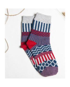  chaussettes laine patchwork pois rayures