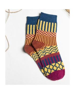  chaussettes laine patchwork pois rayures
