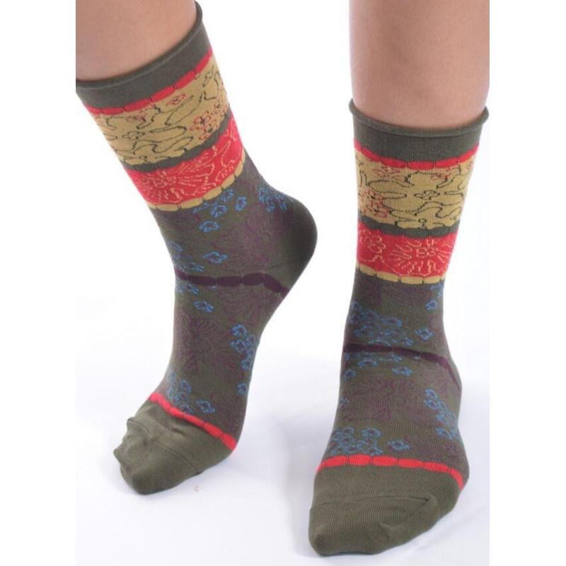 Chaussettes Revers Fleurs Patchwork Cronert