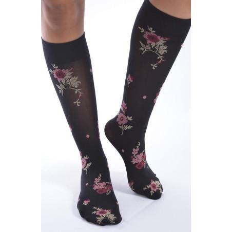 Mi bas lycra imprimé chic fleuri Voilà