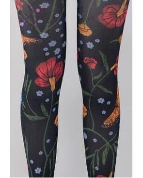 Collant noir en Fleurs imprimées