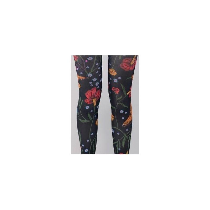 Collant noir en Fleurs imprimées