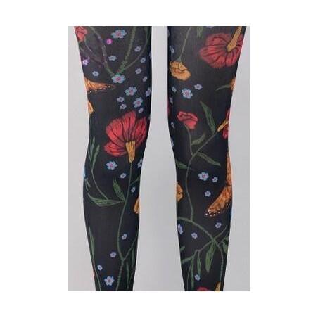 Collant noir en Fleurs imprimées