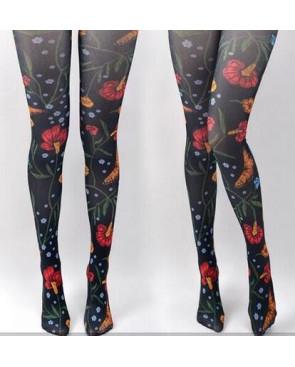 Collant noir en Fleurs imprimées