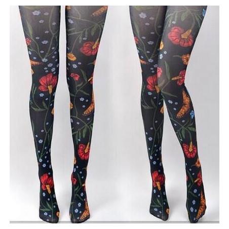 Collant noir en Fleurs imprimées
