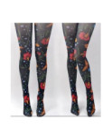 Collant noir en Fleurs imprimées