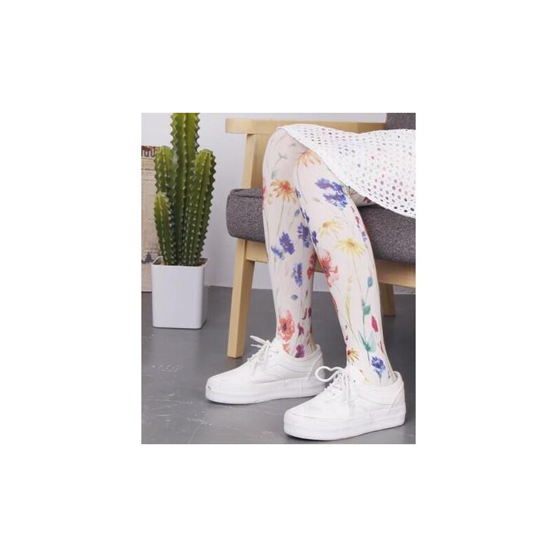Collant blanc bouquet fleuri imprimé