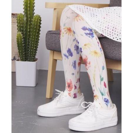Collant blanc bouquet fleuri imprimé