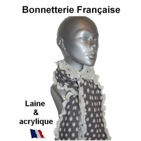 Echarpe laine Pois Gris blanc