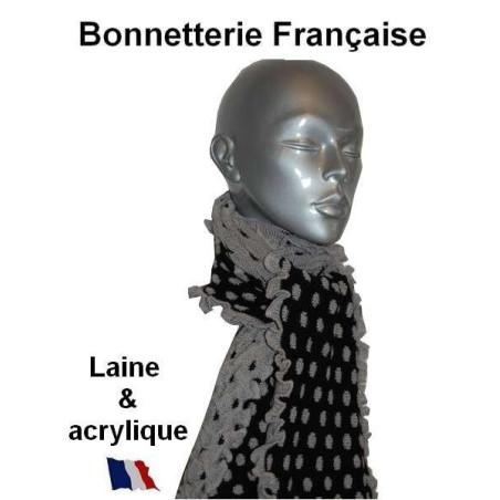 Echarpe laine Pois Noir Gris