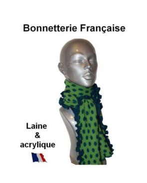 Echarpe laine verte pois bleus