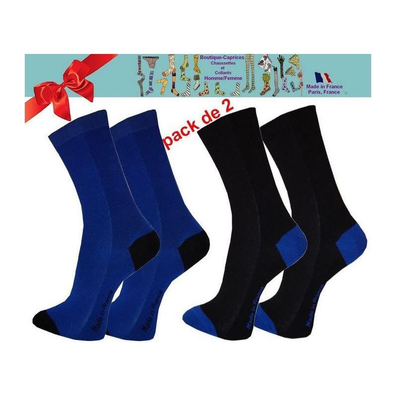 Chaussettes homme fil Bi colores noires pack de 2