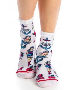 Chaussettes Tattoo blanches et dentelle Fil de jour