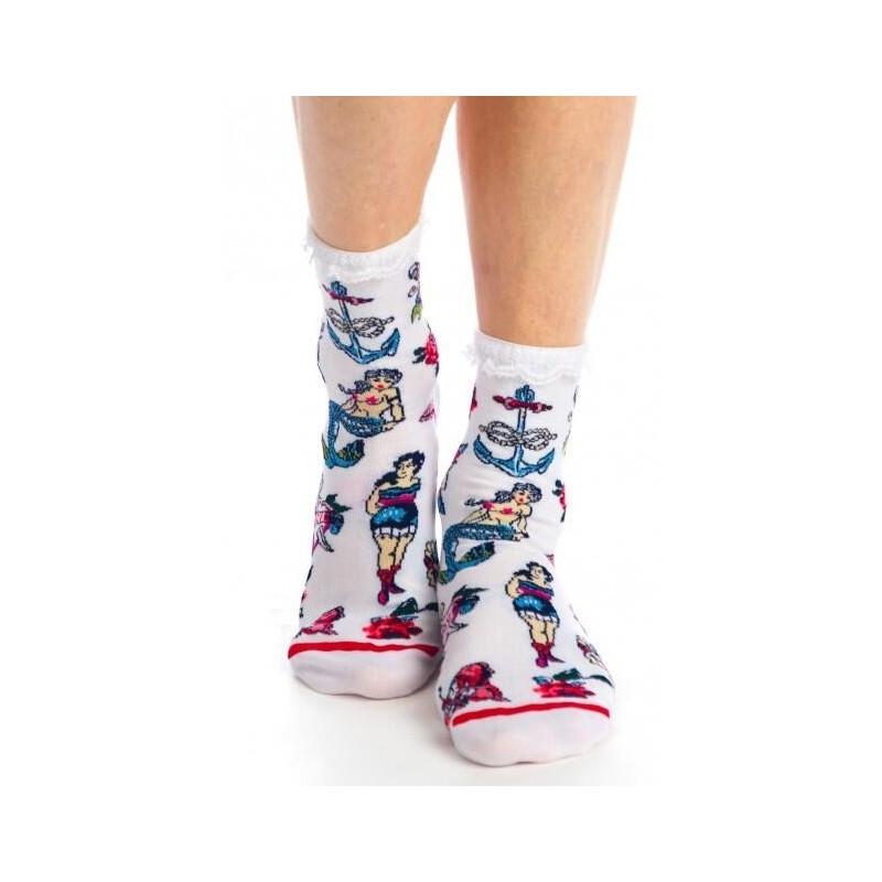 Chaussettes Tattoo blanches et dentelle Fil de jour