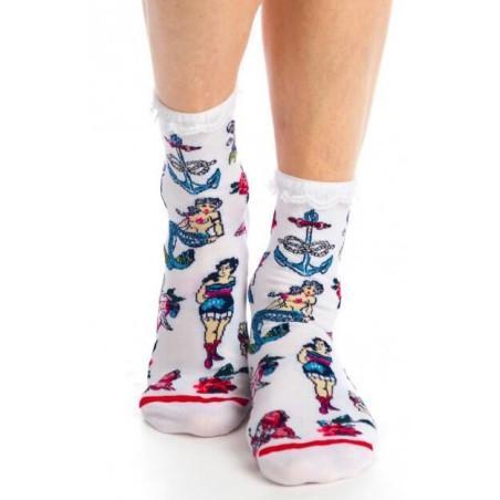 Chaussettes Tattoo blanches et dentelle Fil de jour