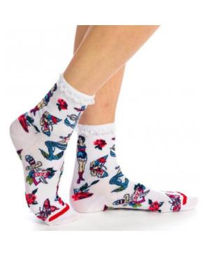 Chaussettes Tattoo blanches et dentelle Fil de jour