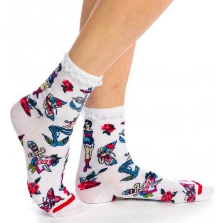 Chaussettes Tattoo blanches et dentelle Fil de jour