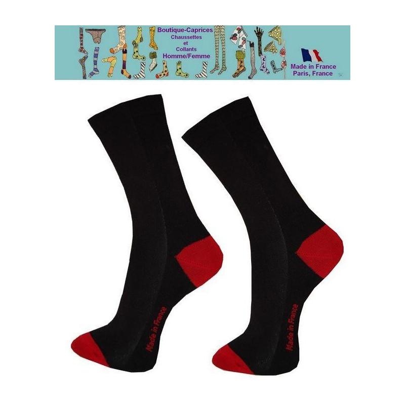 Chaussettes Noires homme fil Bi colores rouges