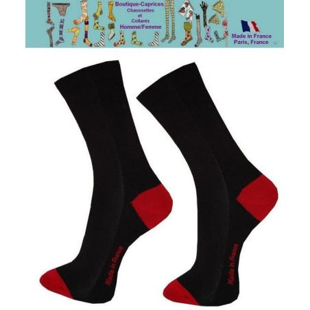 Chaussettes Noires homme fil Bi colores rouges