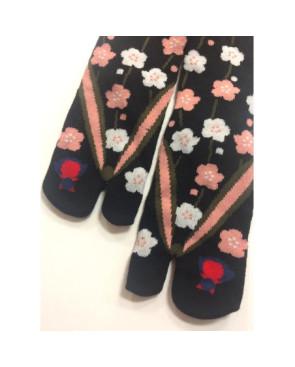 Chaussettes japonaise Tabis noires petites fleurs
