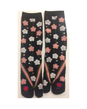 Chaussettes japonaise Tabis noires petites fleurs