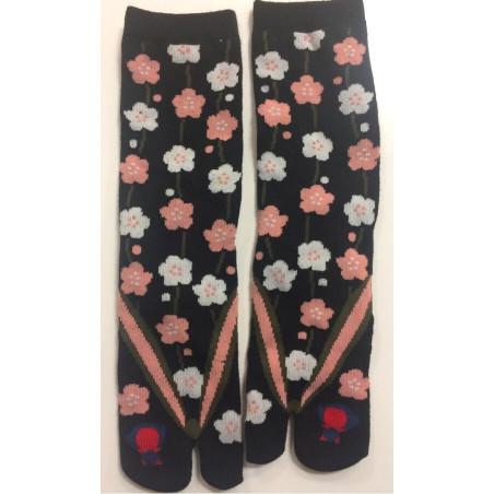 Chaussettes japonaise Tabis noires petites fleurs