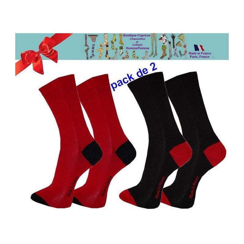 Chaussettes homme fil Bi colores noires rouge pack de 2