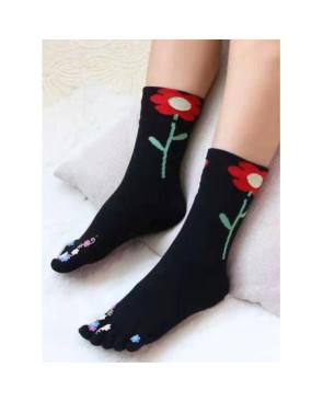 chaussettes noires 5 doigts fleurs exotiques