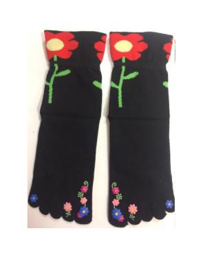 chaussettes noires 5 doigts fleurs exotiques