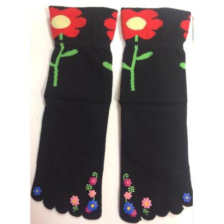 chaussettes noires 5 doigts fleurs exotiques