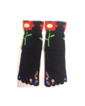 chaussettes noires 5 doigts fleurs exotiques