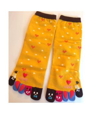 chaussettes jaunes 5 doigts petits Coeurs