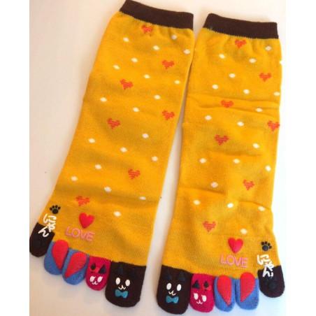 chaussettes jaunes 5 doigts petits Coeurs