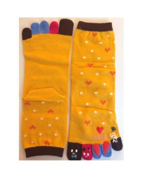 chaussettes jaunes 5 doigts petits Coeurs