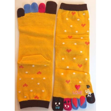 chaussettes jaunes 5 doigts petits Coeurs