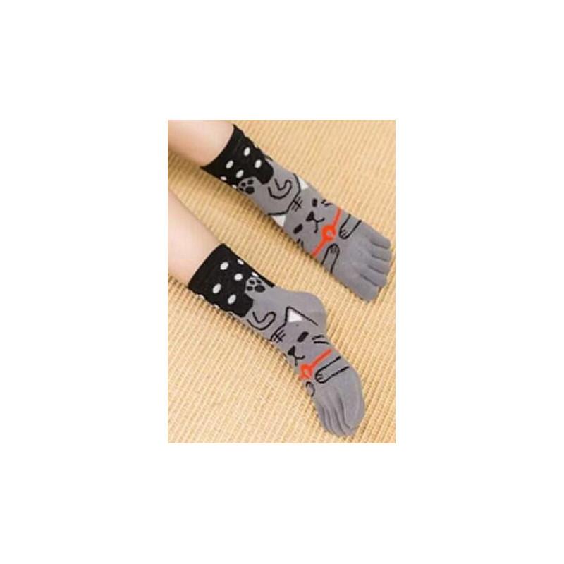 Chaussettes 5 Doigts chat Gris à Pois