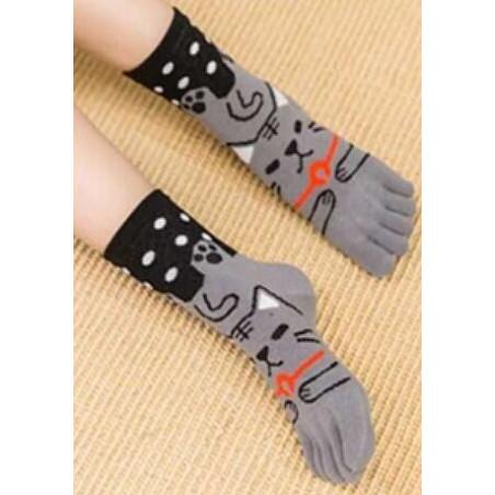 Chaussettes 5 Doigts chat Gris à Pois