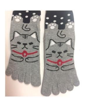 Chaussettes 5 Doigts chat Gris à Pois