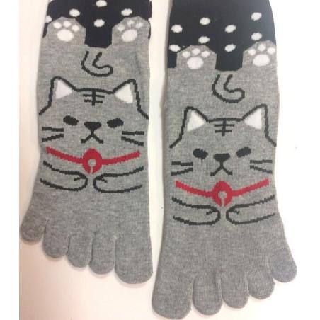 Chaussettes 5 Doigts chat Gris à Pois