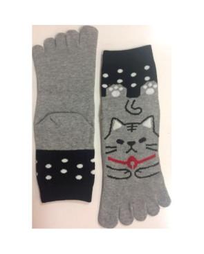  Chaussettes 5 Doigts chat Gris à Pois