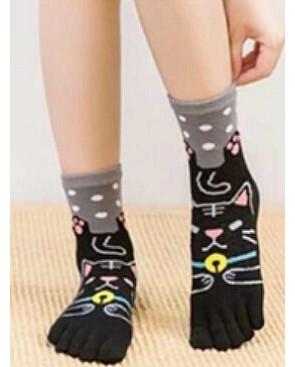 Chaussettes 5 Doigts chat Noir à Pois