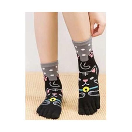 Chaussettes 5 Doigts chat Noir à Pois