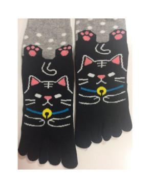 Chaussettes 5 Doigts chat Noir à Pois
