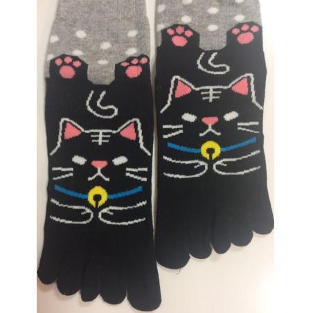 Chaussettes 5 Doigts chat Noir à Pois