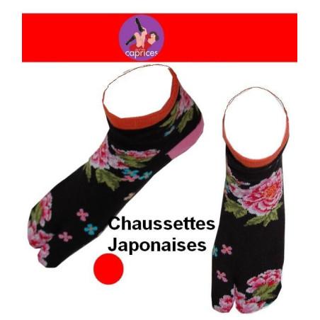 Chaussettes japonaise femme fleurs orange